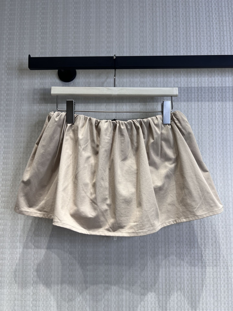 Miu Miu Khaki Retro Logo Embroidered Mini Skirt with Contrast Stripes