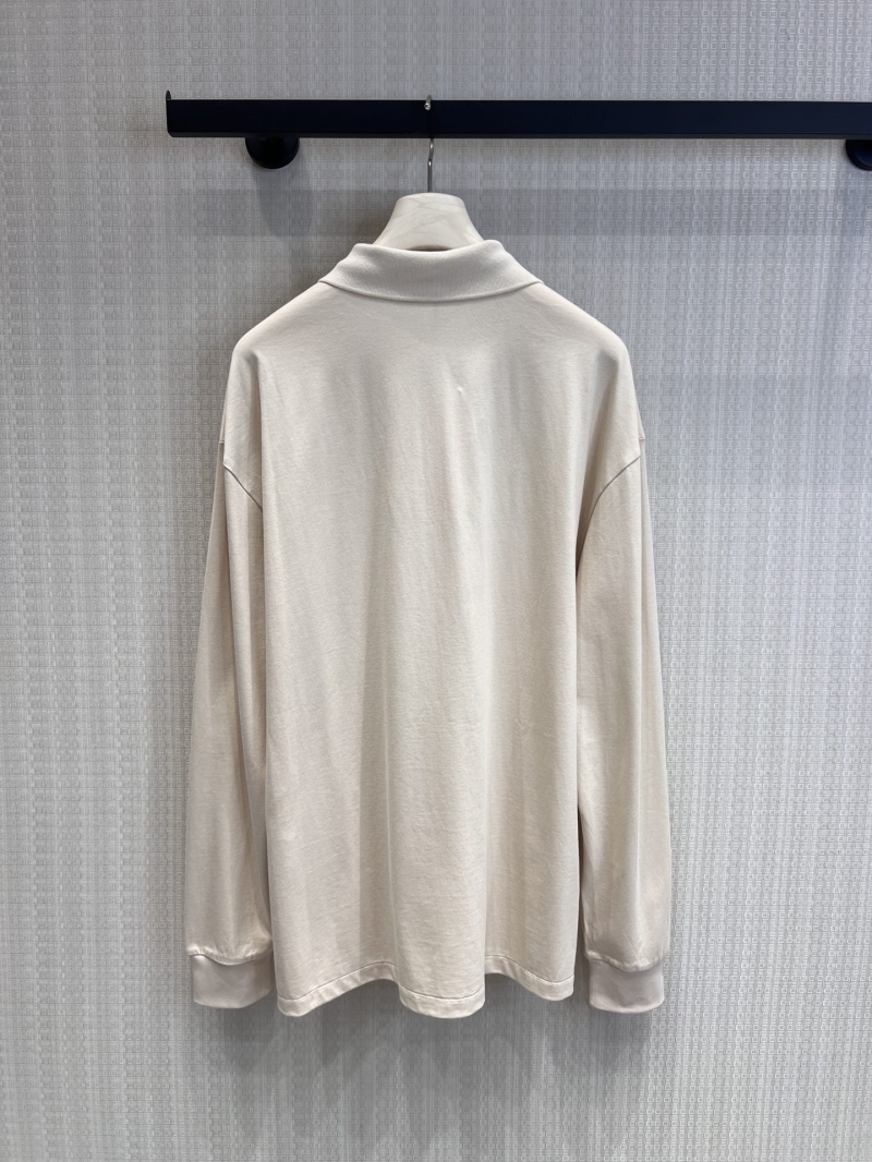 Miu Miu Elevated Micro-Logo Embroidered Cotton Long-Sleeved Polo Shirt in Milk Apricot - Timeless Relaxed Fit Luxury Top