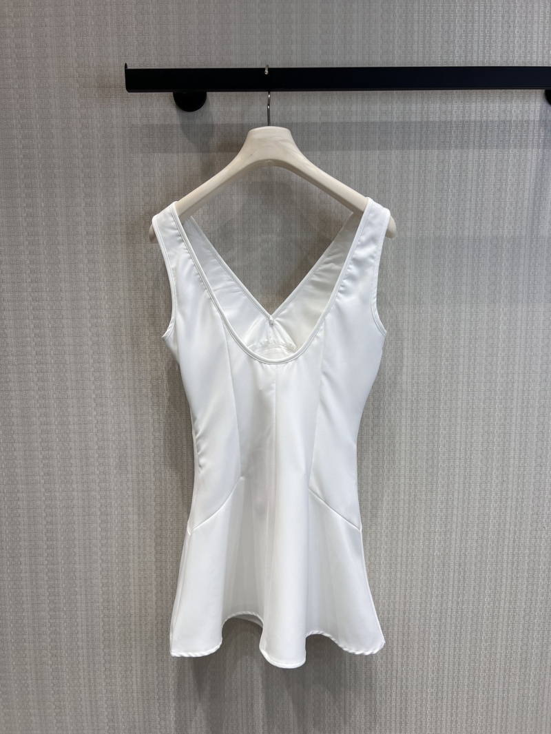 Miu Miu Signature V-Neck Oversized Bow Sleeveless Mini Dress in Milk White