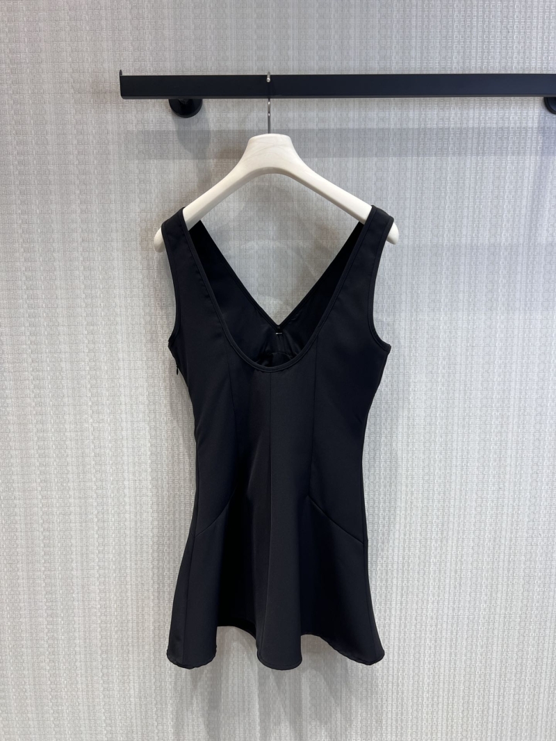 Miu Miu V-Neck Bow-Knot Sleeveless Mini Dress - Exquisite High-Waist Fishtail Design in Classic Black