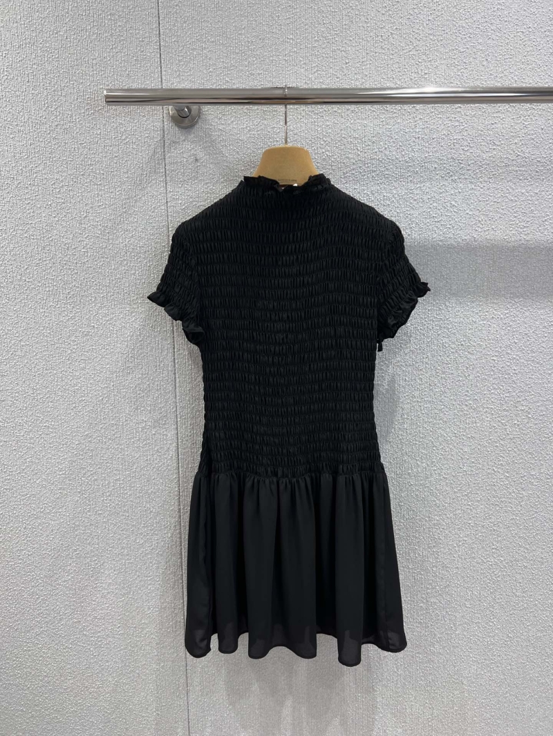 Miu Miu Georgette Smocked Mini Dress in Black