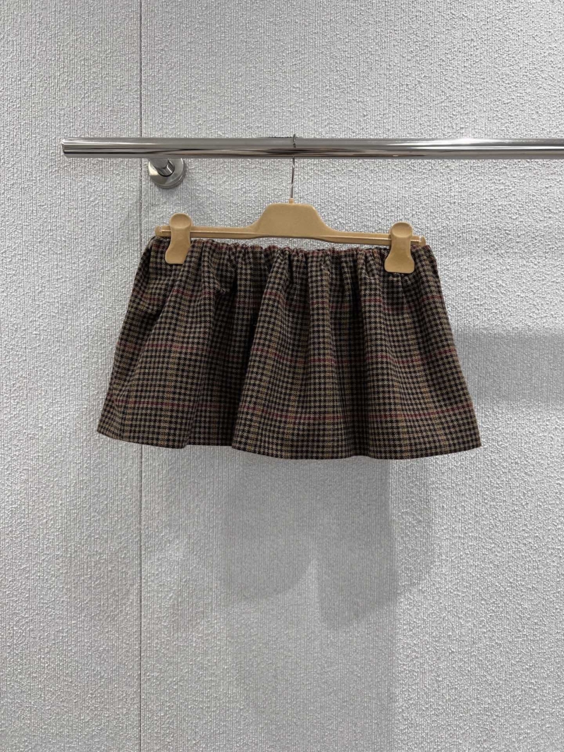 Miu Miu Houndstooth Wool Flared Mini Skirt in Caramel Brown