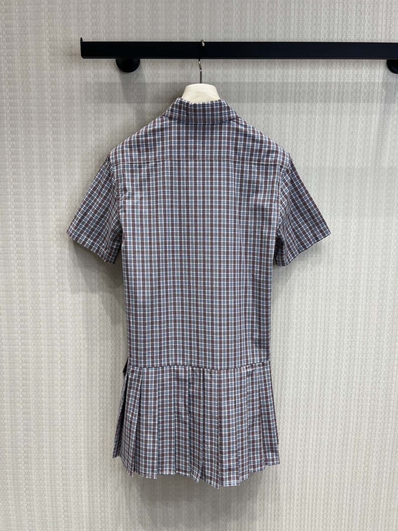 Miu Miu Plaid Logo-Embroidered Pleated Shirt Dress