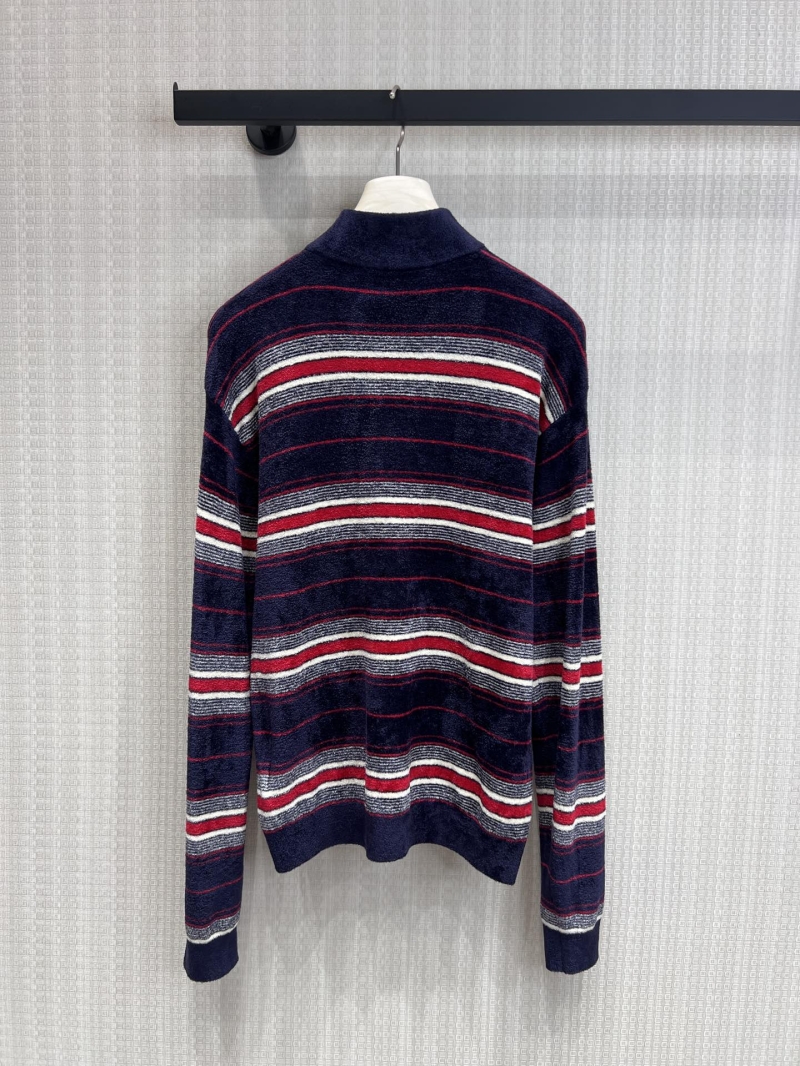 Miu Miu Flannel Striped Half-Zip Pullover Sweater in Navy, Red, and White