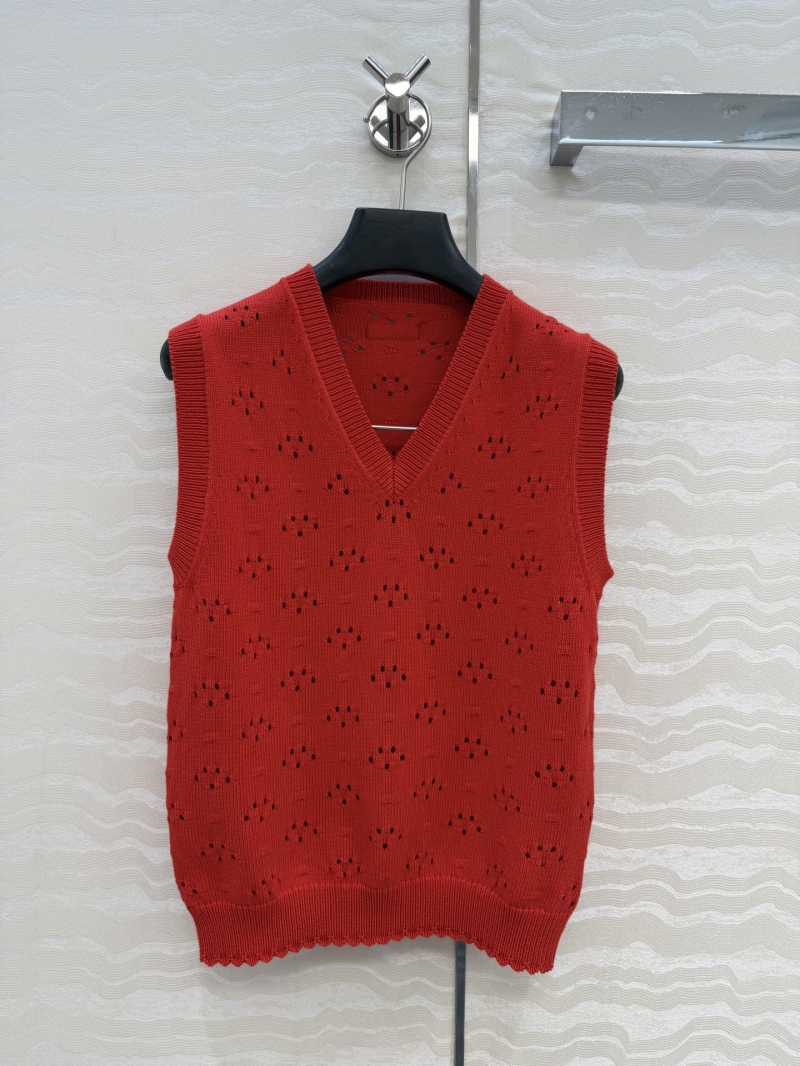 Miu Miu 18-Gauge Pure Cotton Pointelle Knit Vest in Vibrant Red