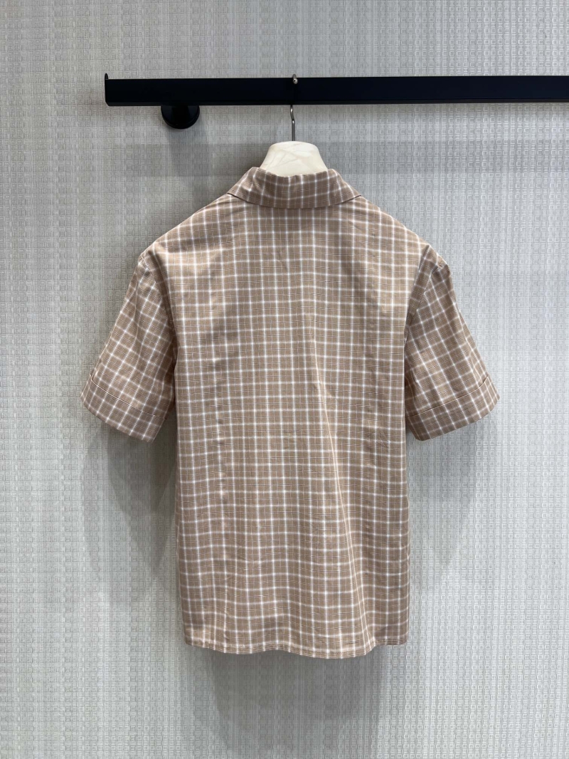 Miu Miu Khaki Plaid Short-Sleeved Shirt - Preppy Relaxed Fit Cotton Blouse
