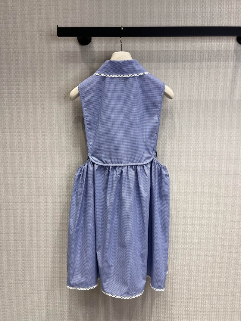 Miu Miu Periwinkle Gingham Lace-Trimmed Sleeveless Dress