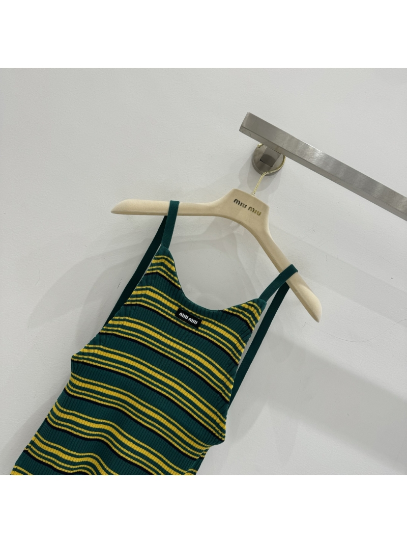 Miu Miu Striped Ribbed Knit Cropped Camisole with Tie Details