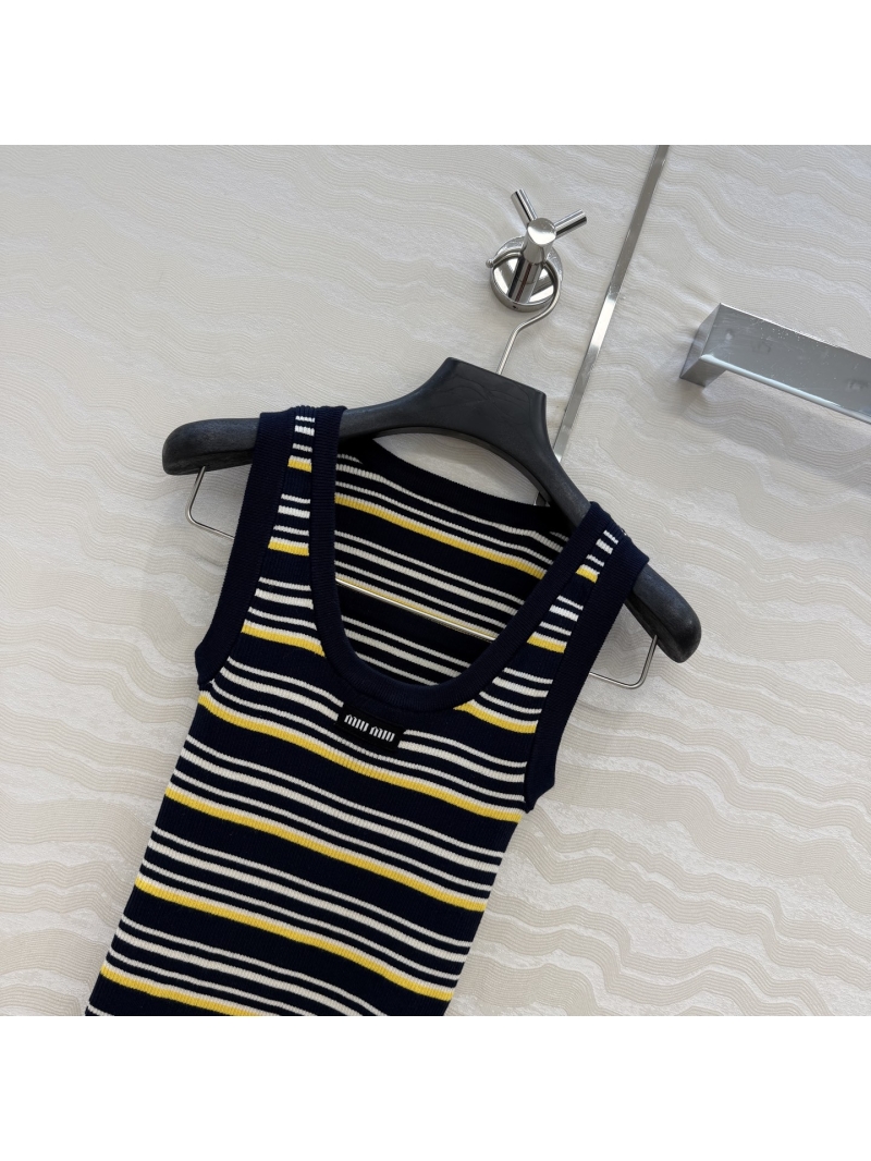 Miu Miu Striped Cotton Knit Tank Top