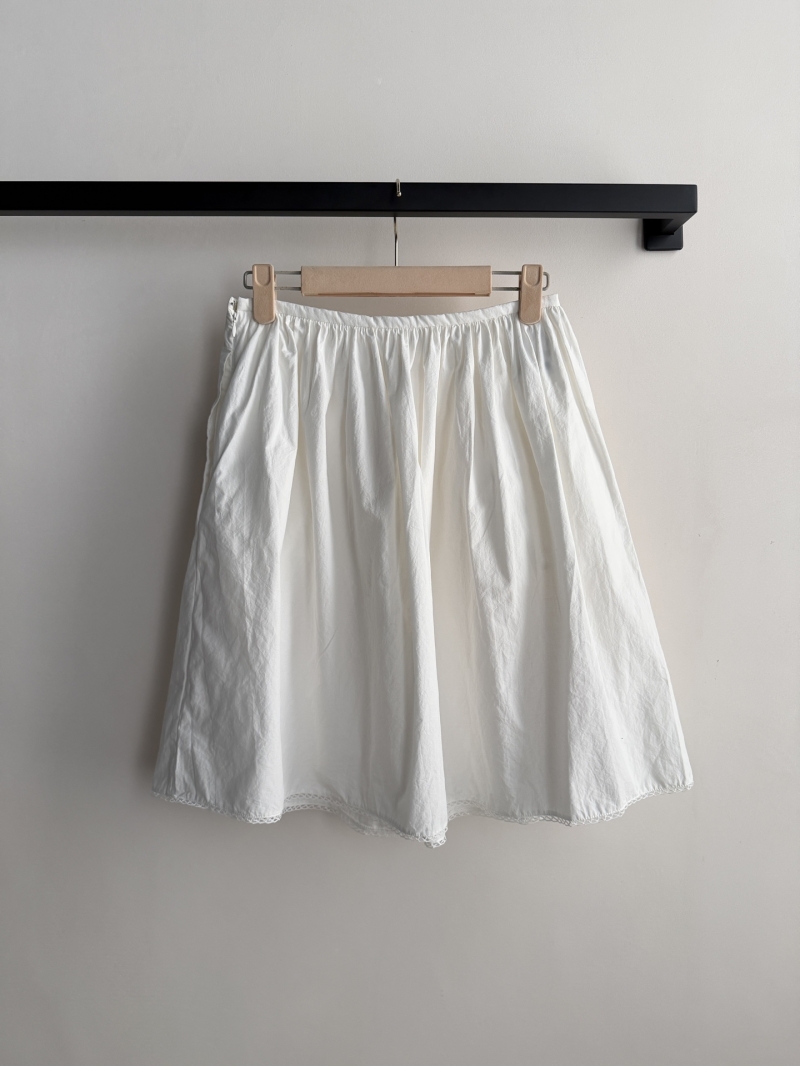 Miu Miu Blue High-Count Cotton Utility Bubble Skirt with Contrast Lace Trim