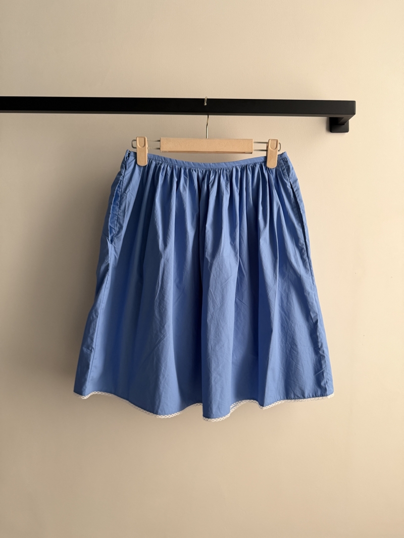 Miu Miu Cotton Poplin Cargo Skirt with Lace Trim in Cornflower Blue