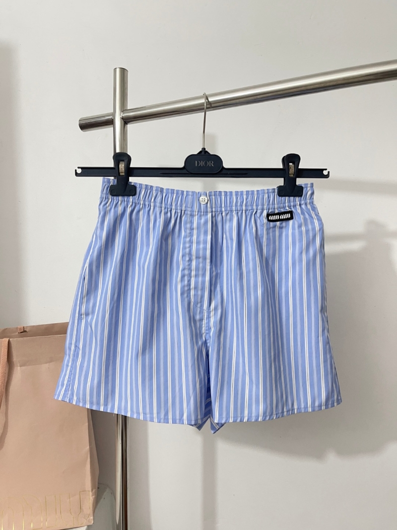 Miu Miu Striped Cotton Poplin Boxer Shorts in Sky Blue and White