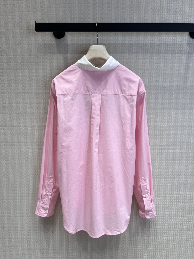 Miu Miu Polished Pastel Pink Contrast Collar Cotton Shirt - Signature Micro Logo Relaxed Fit