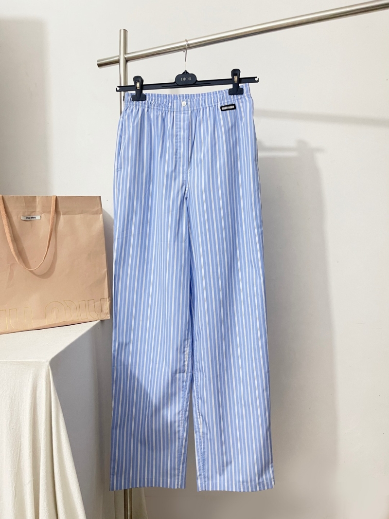Miu Miu Striped Cotton Poplin Relaxed Trousers - Sky Blue and White Exquisite Vertical Stripe Lounge Pants