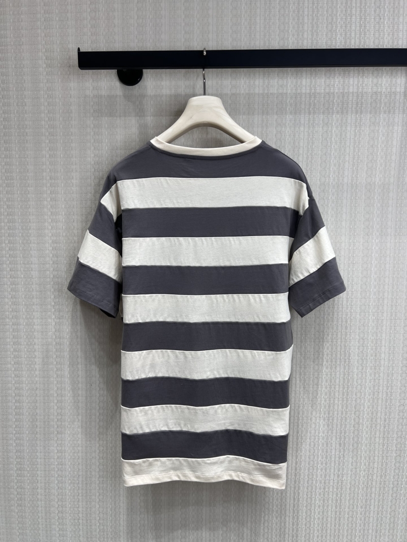 Miu Miu Striped Cotton T-Shirt in Charcoal Grey and Ivory - SS26 Signature Relaxed Fit
