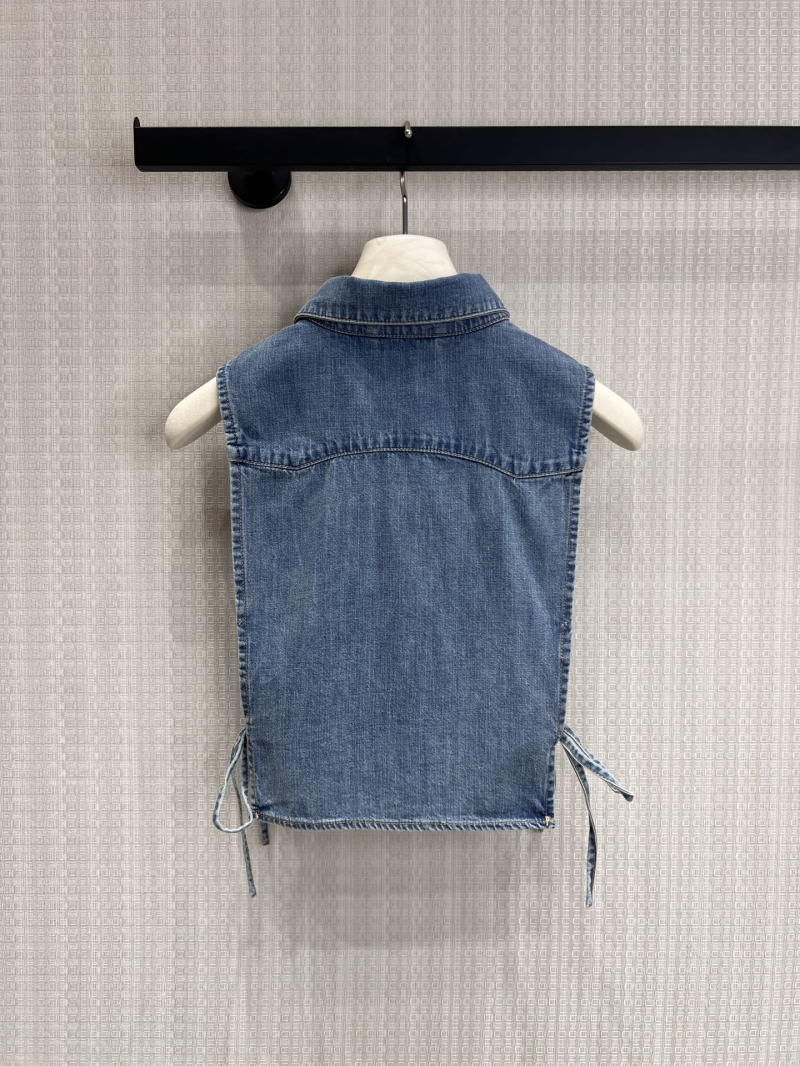 Miu Miu Embroidered Denim Vest in Vintage Blue - Retro Side-Tie Sleeveless Top