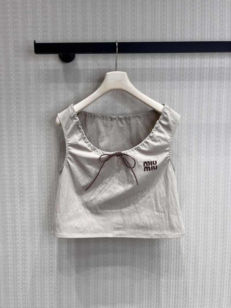 Miu Miu Limited Edition Khaki Drawstring Sleeveless Cropped Top - Cotton Poplin Relaxed Fit