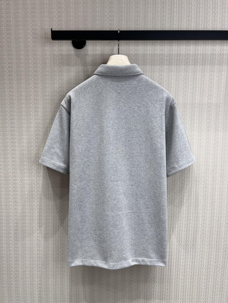 Miu Miu Heather Grey Embossed Logo Quarter-Zip Polo Shirt - Relaxed Fit Cotton Knit