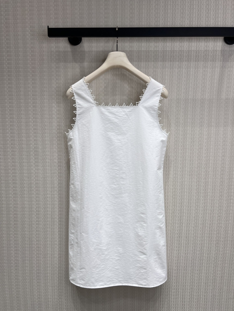 Miu Miu White Poplin Sleeveless Lace-Trim A-Line Dress