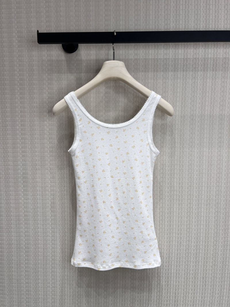 Miu Miu Ditsy Floral Lace Trim Tank Top - Exquisite Cream & Yellow Pointelle Knit