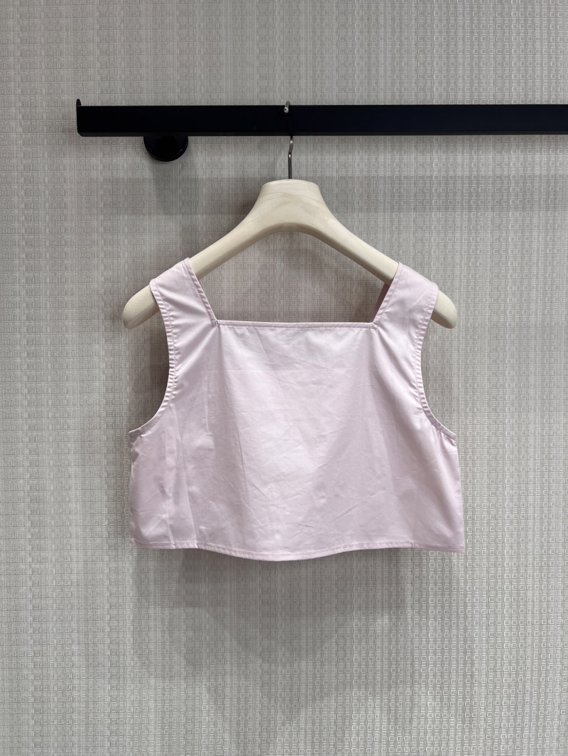 Miu Miu Cropped Ruffle Trim Cotton Poplin Top in Pale Pink