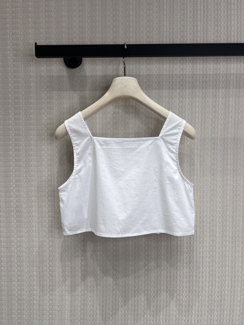 Miu Miu White Square Neck Ruffle Detail Cropped Tank Top