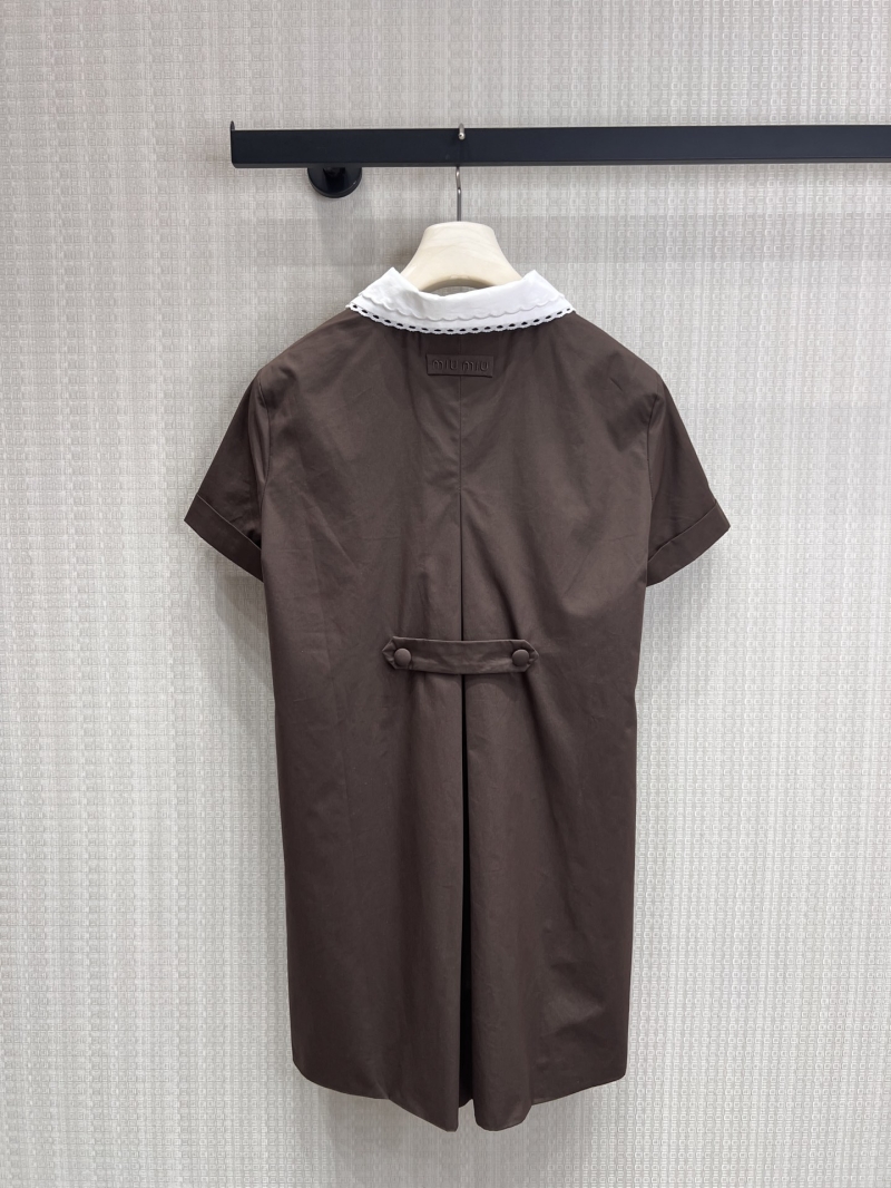 Miu Miu Vintage Academy Pleated Dress in Chocolate Brown with Scalloped Peter Pan Collar