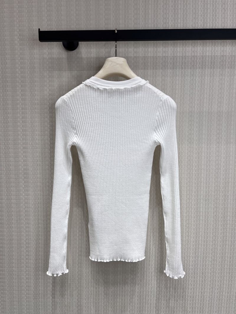 Miu Miu Lettuce-Edge Ribbed Knit Slim-Fit Top in Soft White