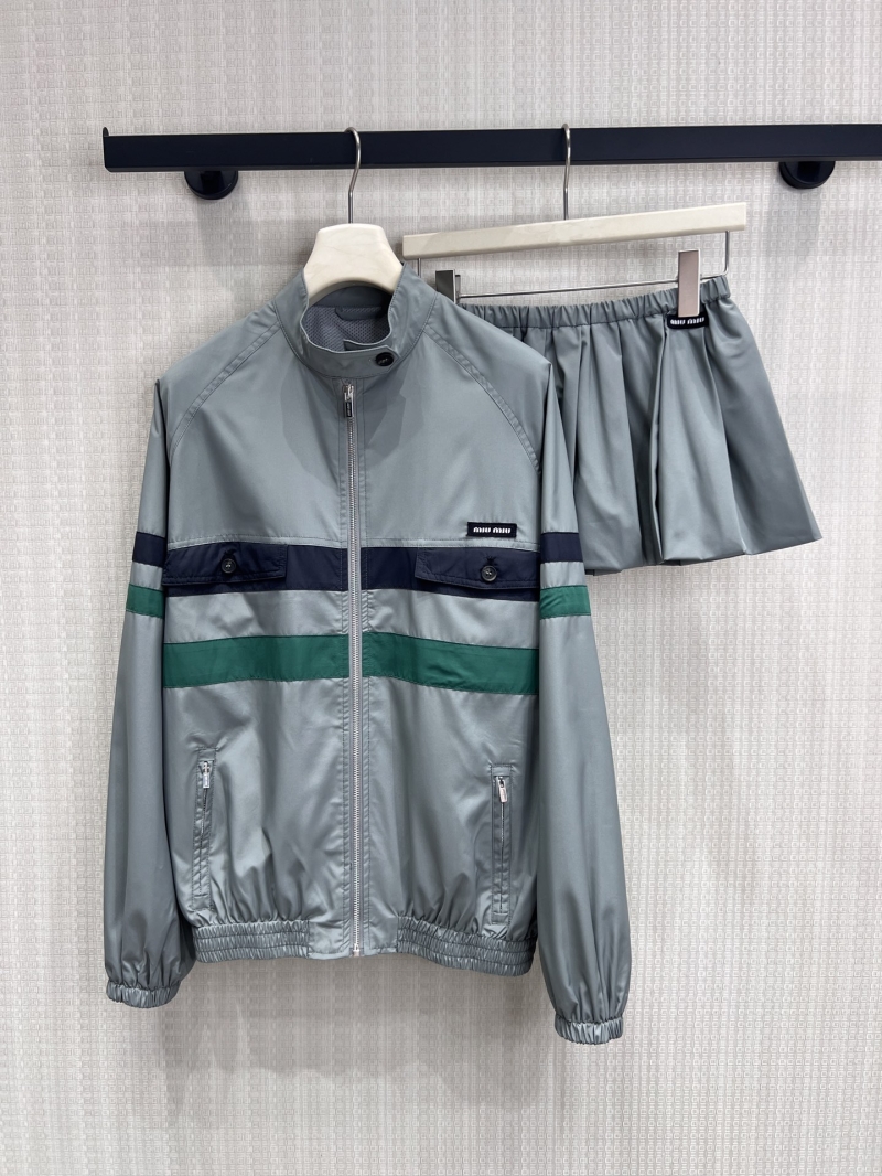 Miu Miu Retro Academic Sporty Track Jacket in Muted Sage Grey