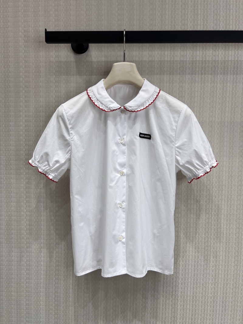 Miu Miu Red Scalloped Trim Peter Pan Collar White Blouse