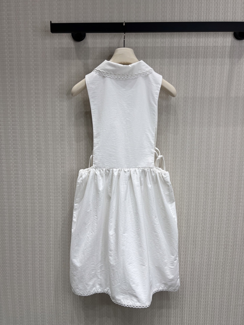 Miu Miu White Sleeveless Lace Collar Cotton Dress - Exquisite Peter Pan Collar & Adjustable Waist