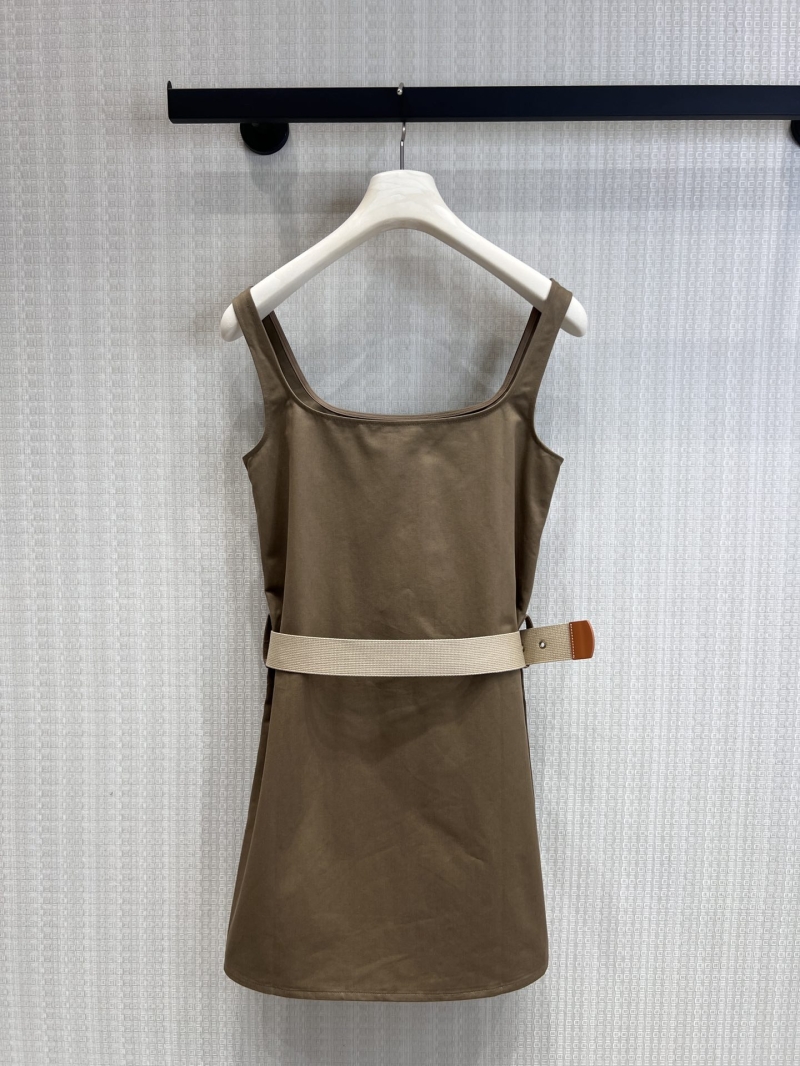 Miu Miu Belted Cotton Twill Mini Dress in Mocha Brown