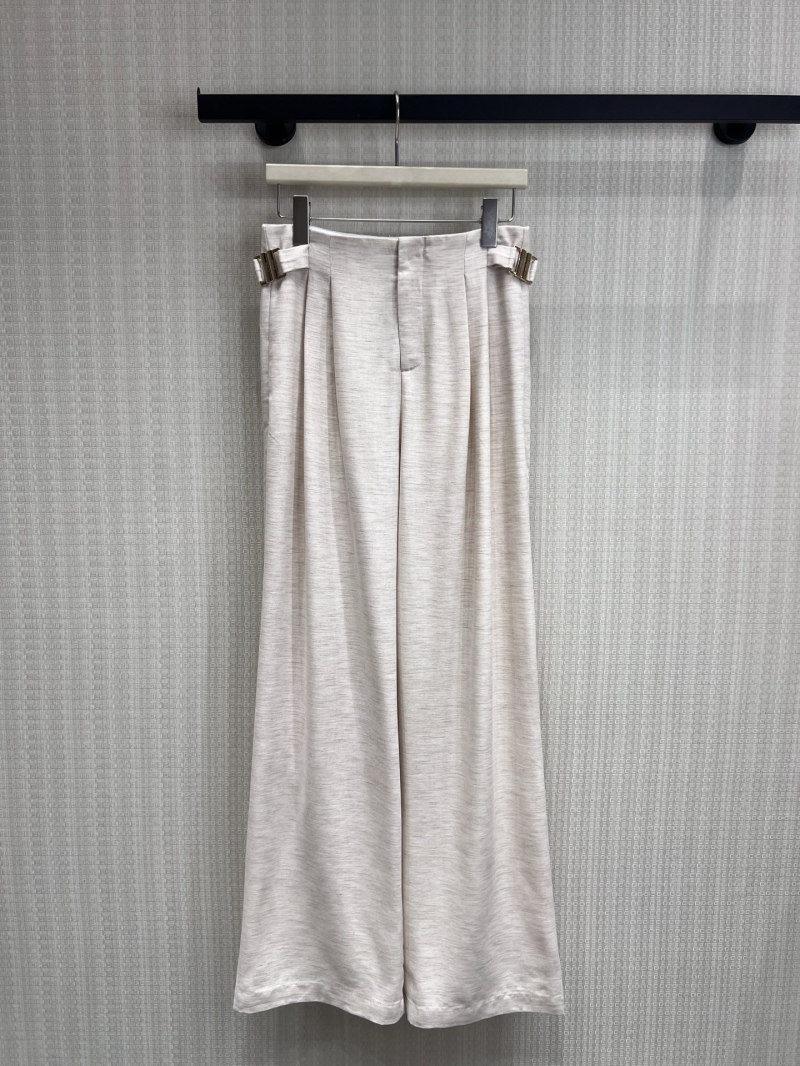 Miu Miu Couture-Inspired Linen Blend Wide-Leg Trousers with Metallic Buckles - Off-White