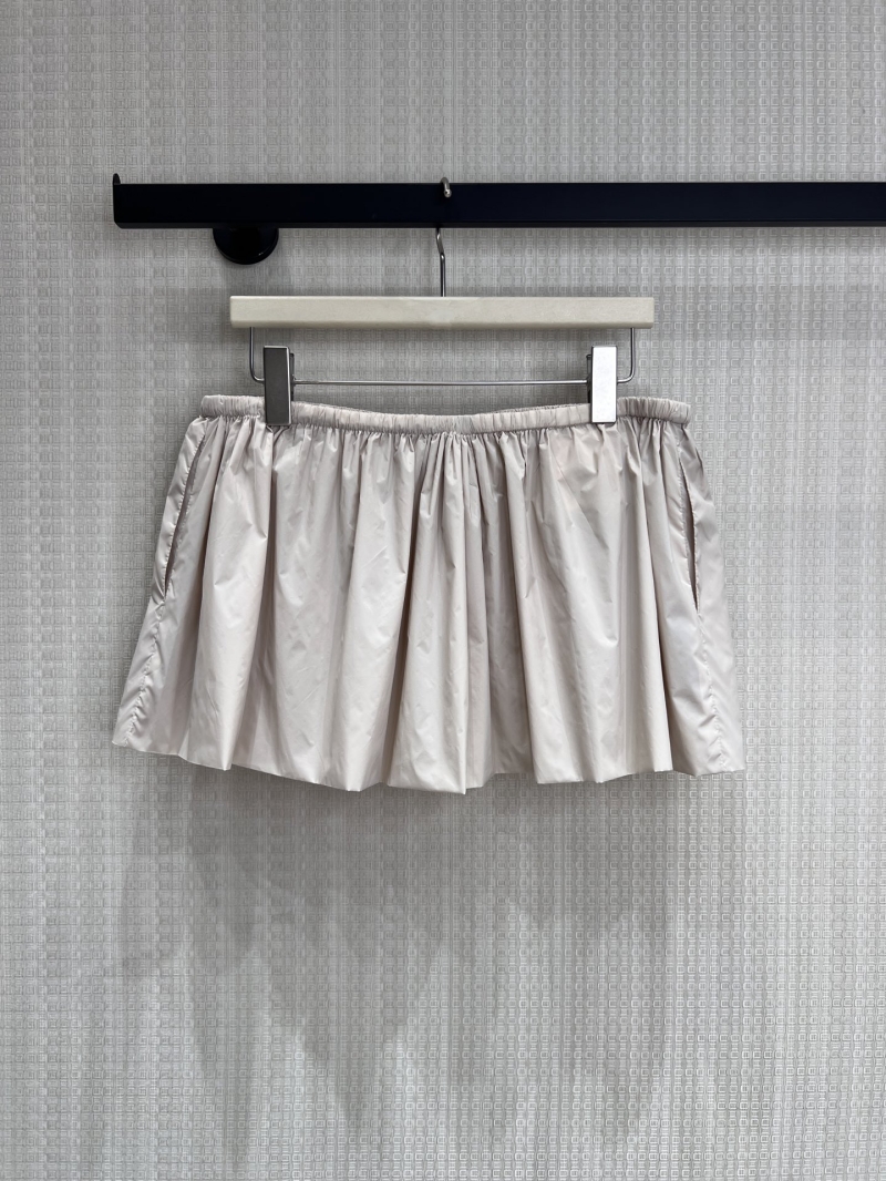 Miu Miu Technical Fabric Bubble Mini Skirt - Off-White High-Waisted Drawstring Skirt
