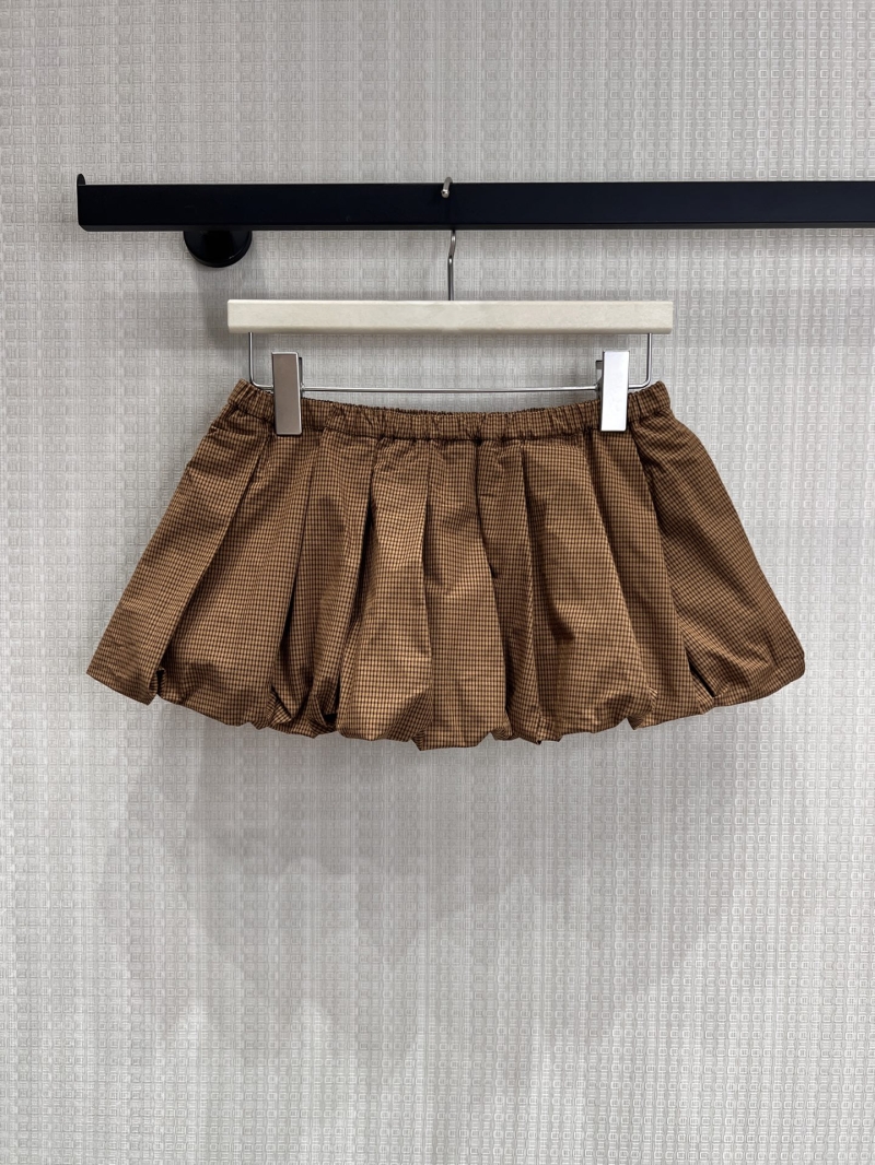 Miu Miu Brown Checkered Bubble Mini Skirt - Exquisite Voluminous Silhouette