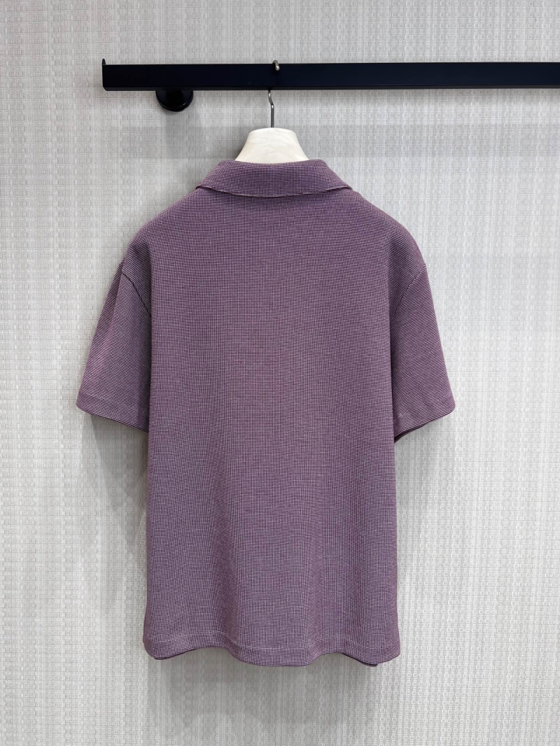 Miu Miu Houndstooth Half-Zip Polo Shirt in Dusty Plum - Retro Boxy Fit