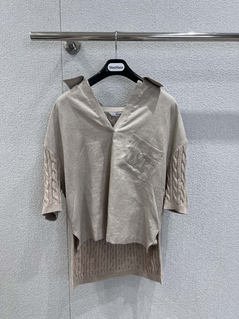 Max Mara Spring Summer Linen-Blend Embroidered Short Sleeve Top - Exclusive Elegance