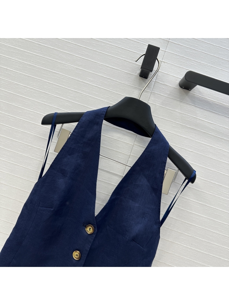 Max Mara Deep Blue Linen Vest - Elegant Halter Backless Design