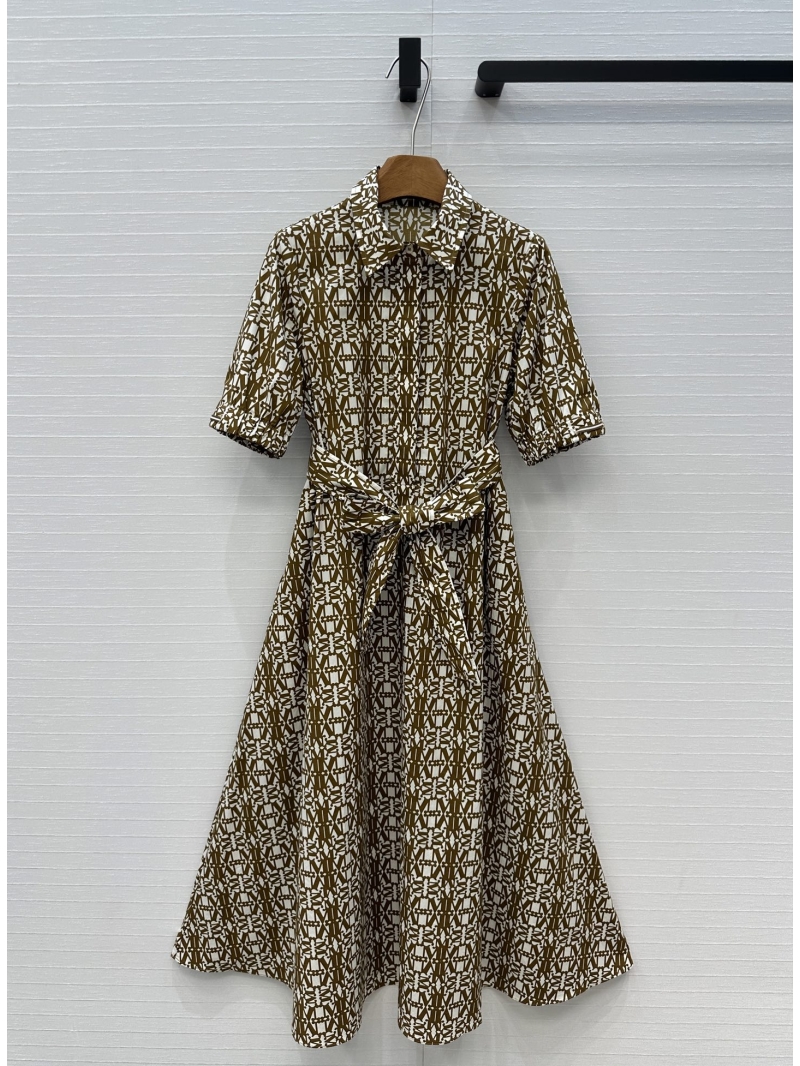 Max Mara Spring Summer Mocha Logo Print Dress - Elegant Cotton Bell Skirt