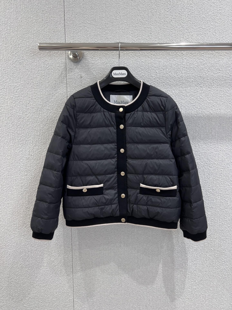 Max Mara 25FW Early Autumn Contrast Trim Quilted Short Down Jacket in Dark Navy Blue