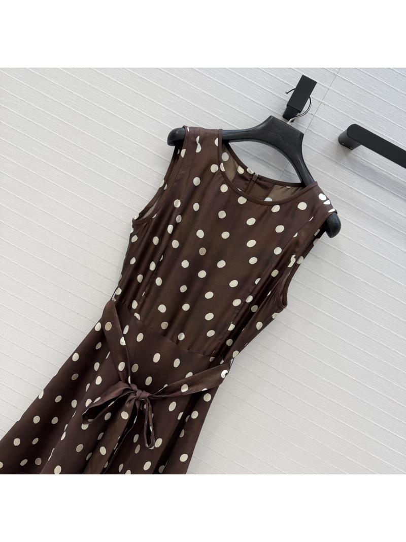Max Mara Polka-Dot Silk Sleeveless Dress in Deep Brown