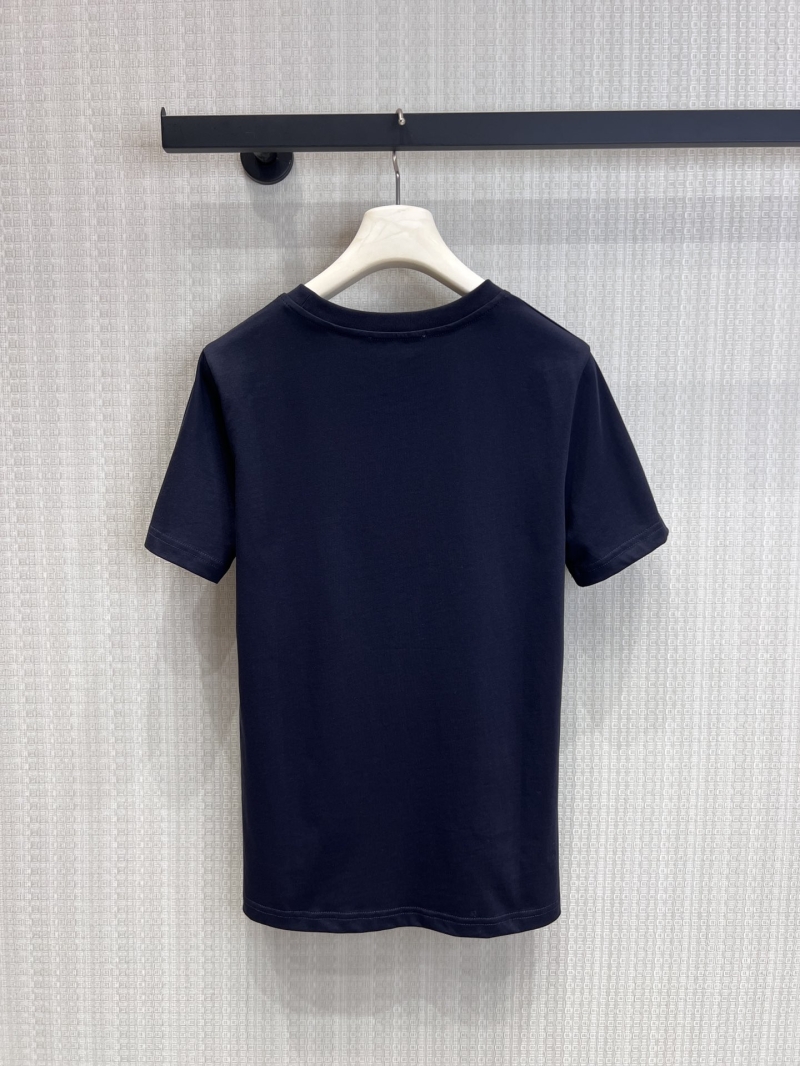 MaxMara Embroidered Letter Logo Navy Blue T-Shirt in High-Count Cotton