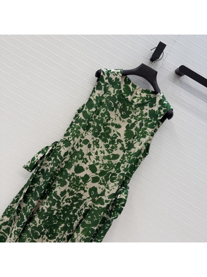 Max Mara Ramie-Tencel Botanical Print Sleeveless Maxi Dress