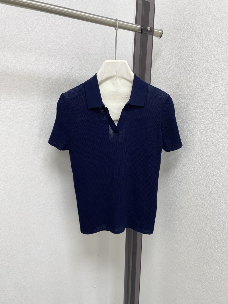 Maxmara Signature Ribbed Knit Slim Fit Polo Shirt - White, Beige, Navy Blue