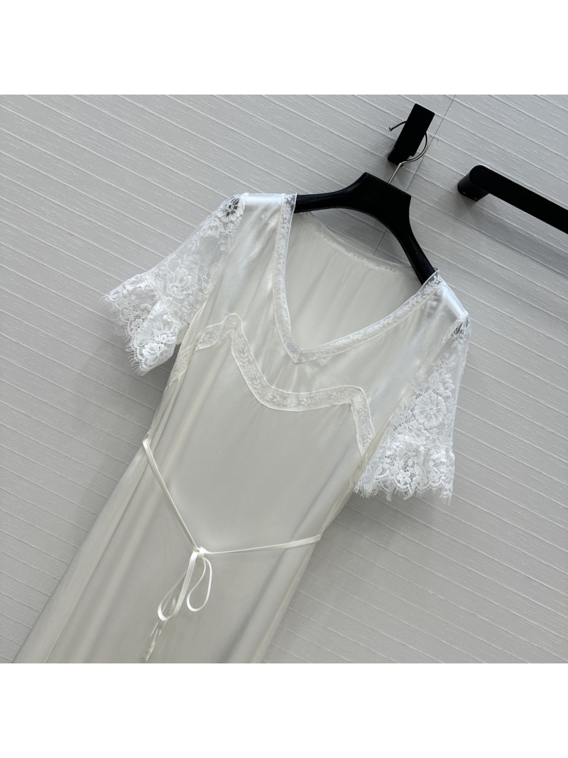 Prada Exclusive Lace Ruffle Sleeve V-Neck Dress