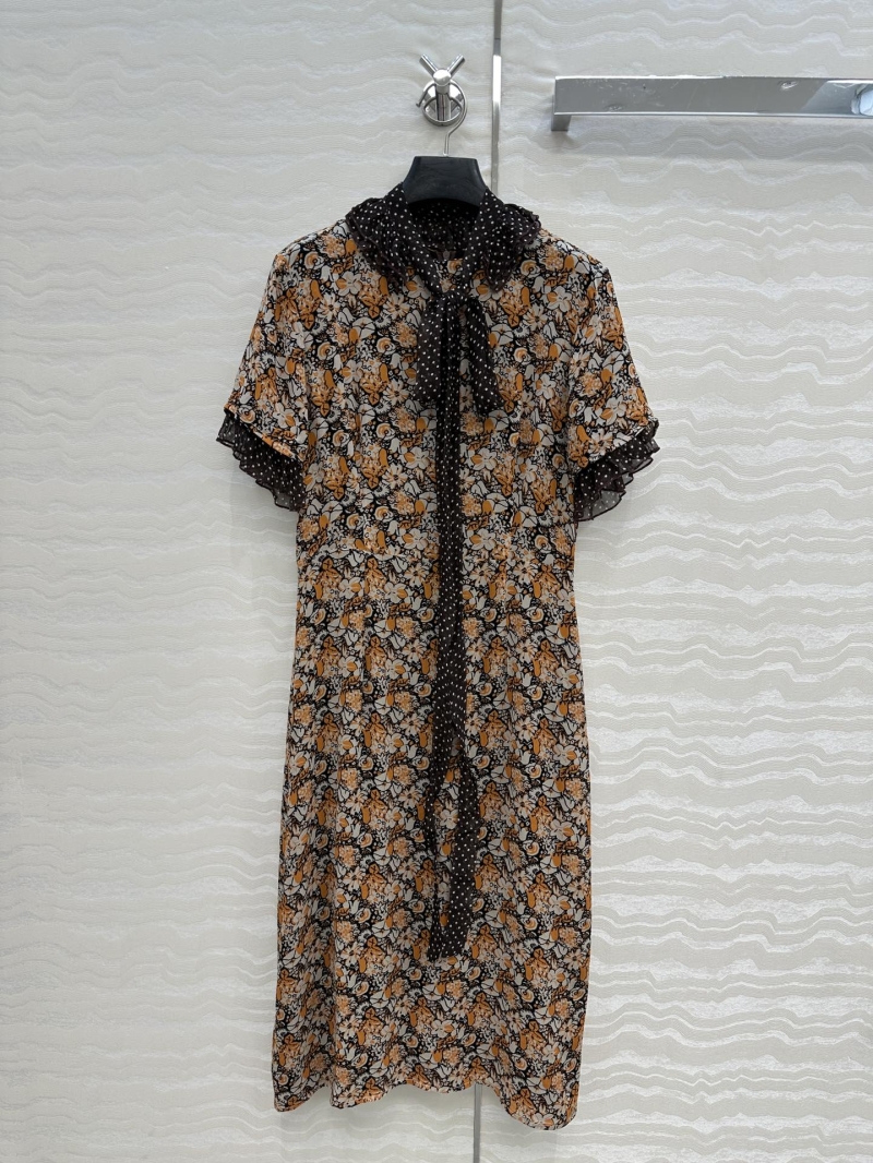 Prada Summer Retro Palace Floral Silk Dress Orange Black - Luxe & Romantic