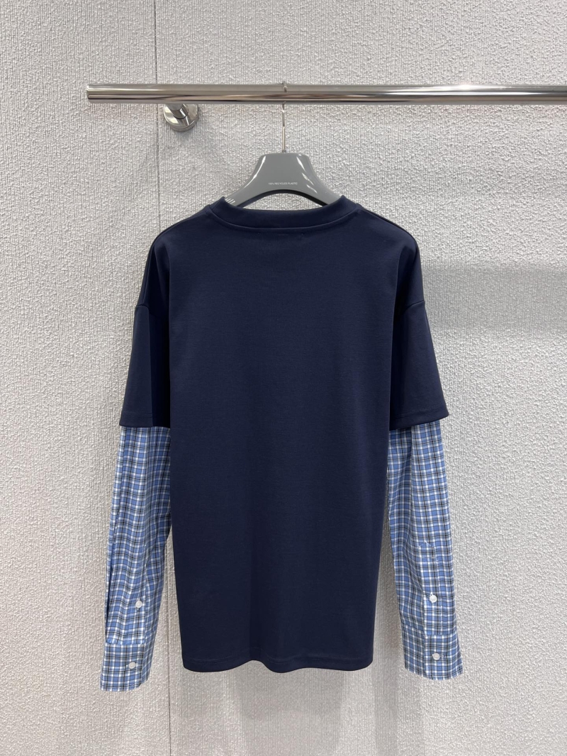 Prada Plaid Spliced Long-Sleeve Faux Two-Piece T-Shirt - Exclusive Luxe Design