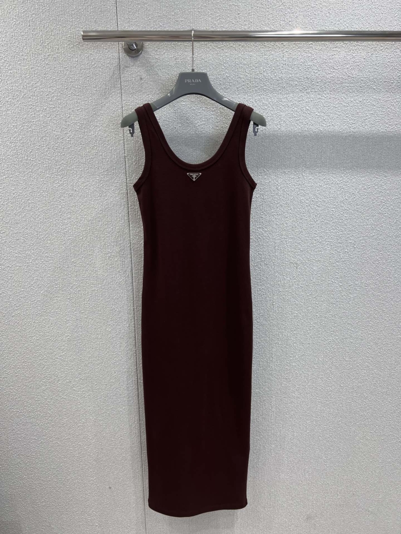 Prada Spring/Summer Luxe Cotton Triangle Logo Tank Dress in Caramel