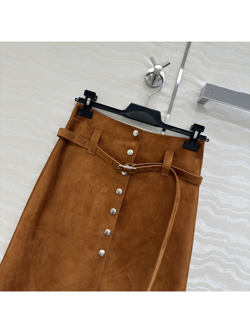 Prada Luxe Lambskin Midi Skirt with Belt - Elegant & Chic