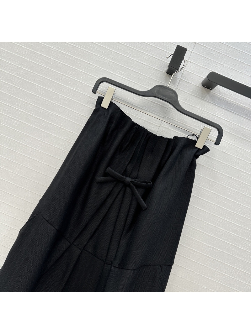 Prada Luxe Bustier Pleated Bow Skirt in Herringbone Fabric